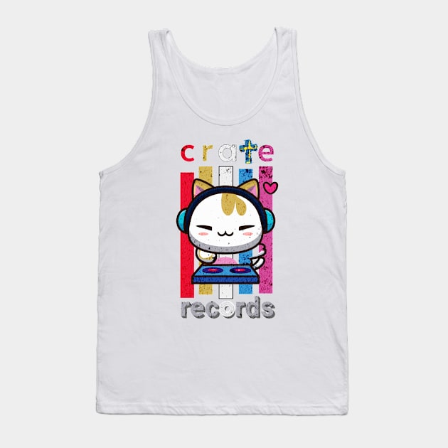 Cat DJ Kitten Cute Kawaii Music Record Company Tape Groove Psychedelic Headphones Tank Top by InktuitionCo